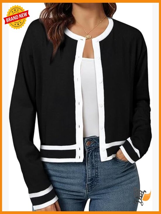 Sweaters - Cropped Cardigan Sweater Lightweight Bolero Shrug Button Down Long Sleeve